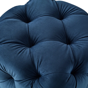 Comfy Square Shaped Dark Blue Artistic Design Tufted Velvet Ottoman