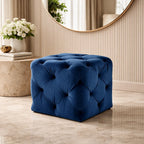 comfy-square-shaped-dark-blue-artistic-design-tufted-velvet-ottoman