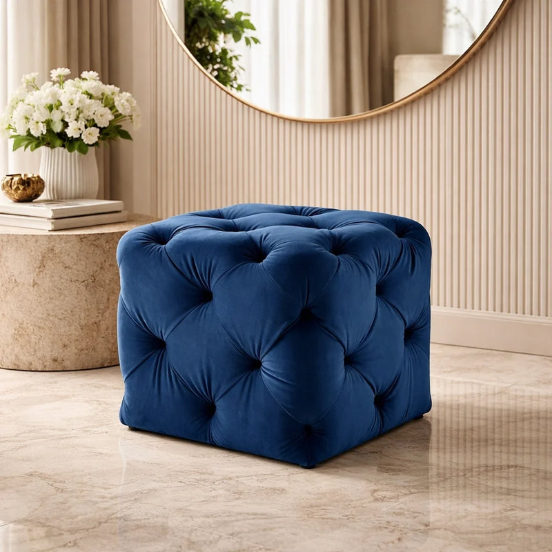 comfy-square-shaped-dark-blue-artistic-design-tufted-velvet-ottoman