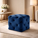 comfy-square-shaped-dark-blue-artistic-design-tufted-velvet-ottoman