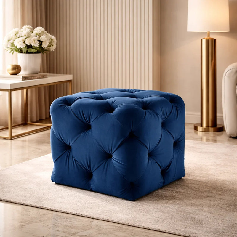 comfy-square-shaped-dark-blue-artistic-design-tufted-velvet-ottoman