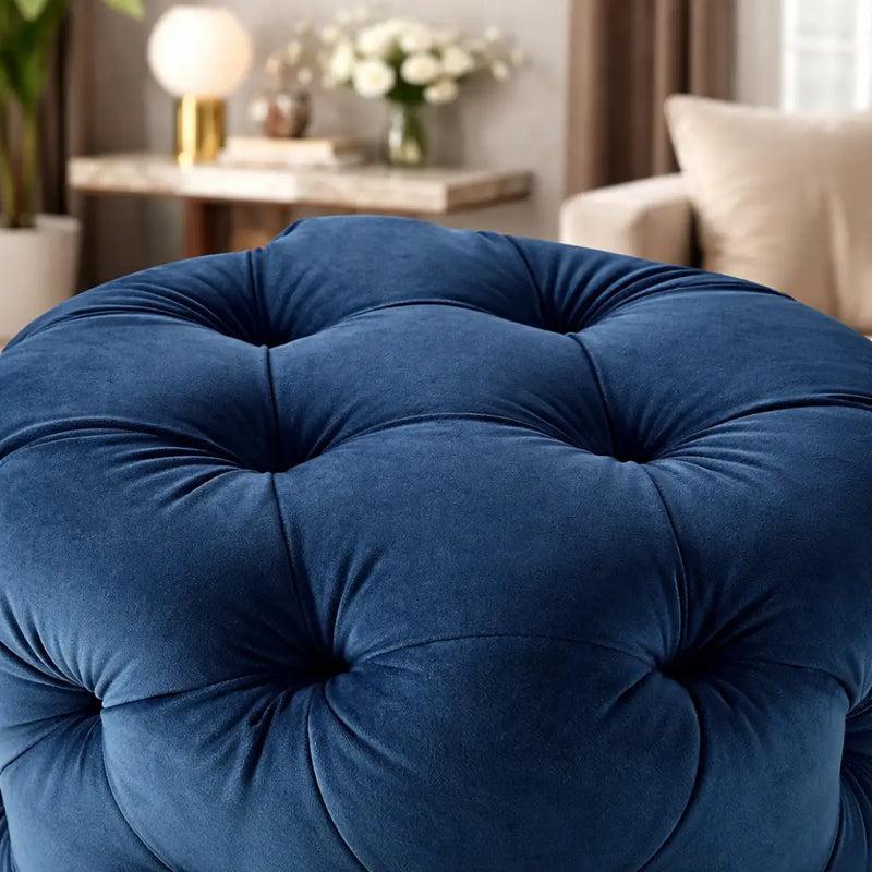 comfy-square-shaped-dark-blue-artistic-design-tufted-velvet-ottoman