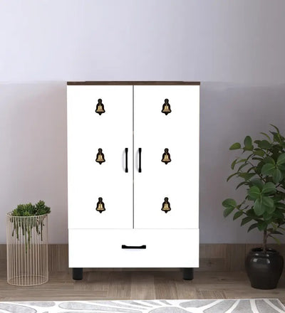 Compact Wooden Floor Temple with Bell Design Door & Spacious Storage Drawer for Home