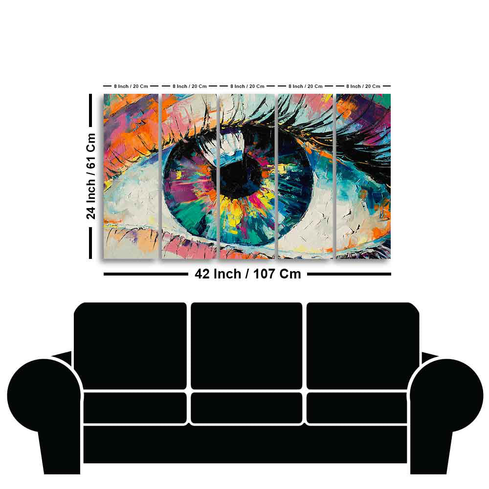 Conceptual Abstract Picture of the Eye Five Pieces Wall Painting