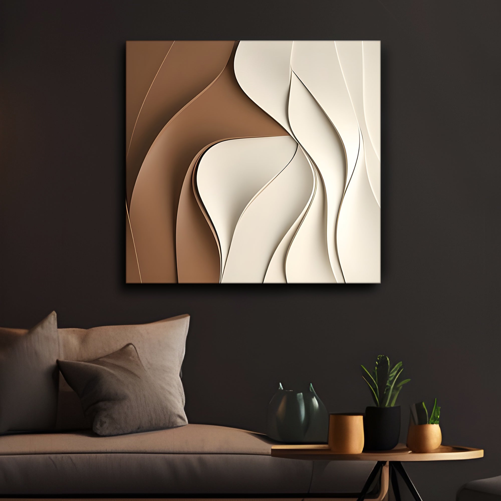 Contemporary 3D Wall Art Panel in Cream and Mocha Gradient