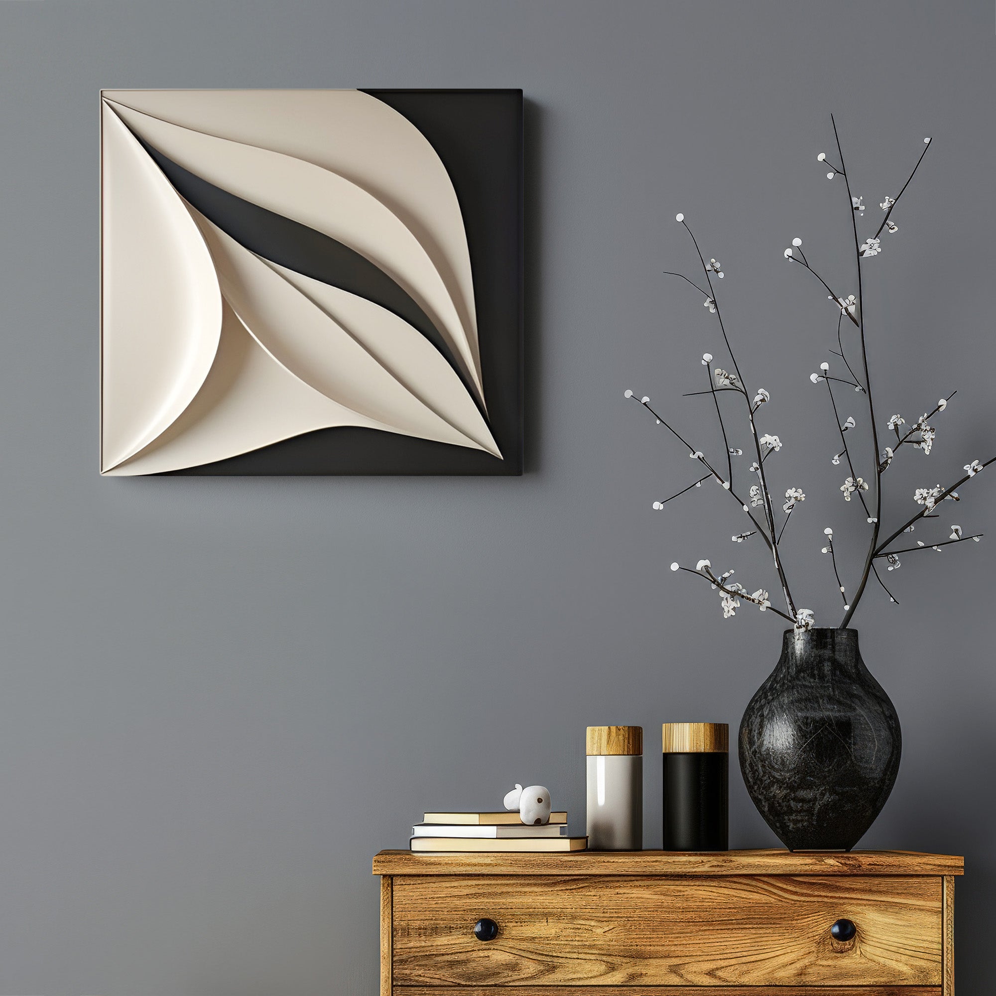 Contemporary 3D Wall Decor in Beige and Black Finish