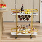 Contemporary Bar Cart Trolley with Golden Frame & Dual Shelves