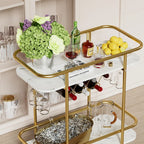 Contemporary Bar Cart Trolley with Golden Frame & Dual Shelves