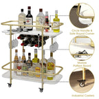 Contemporary Bar Cart Trolley with Golden Frame & Dual Shelves