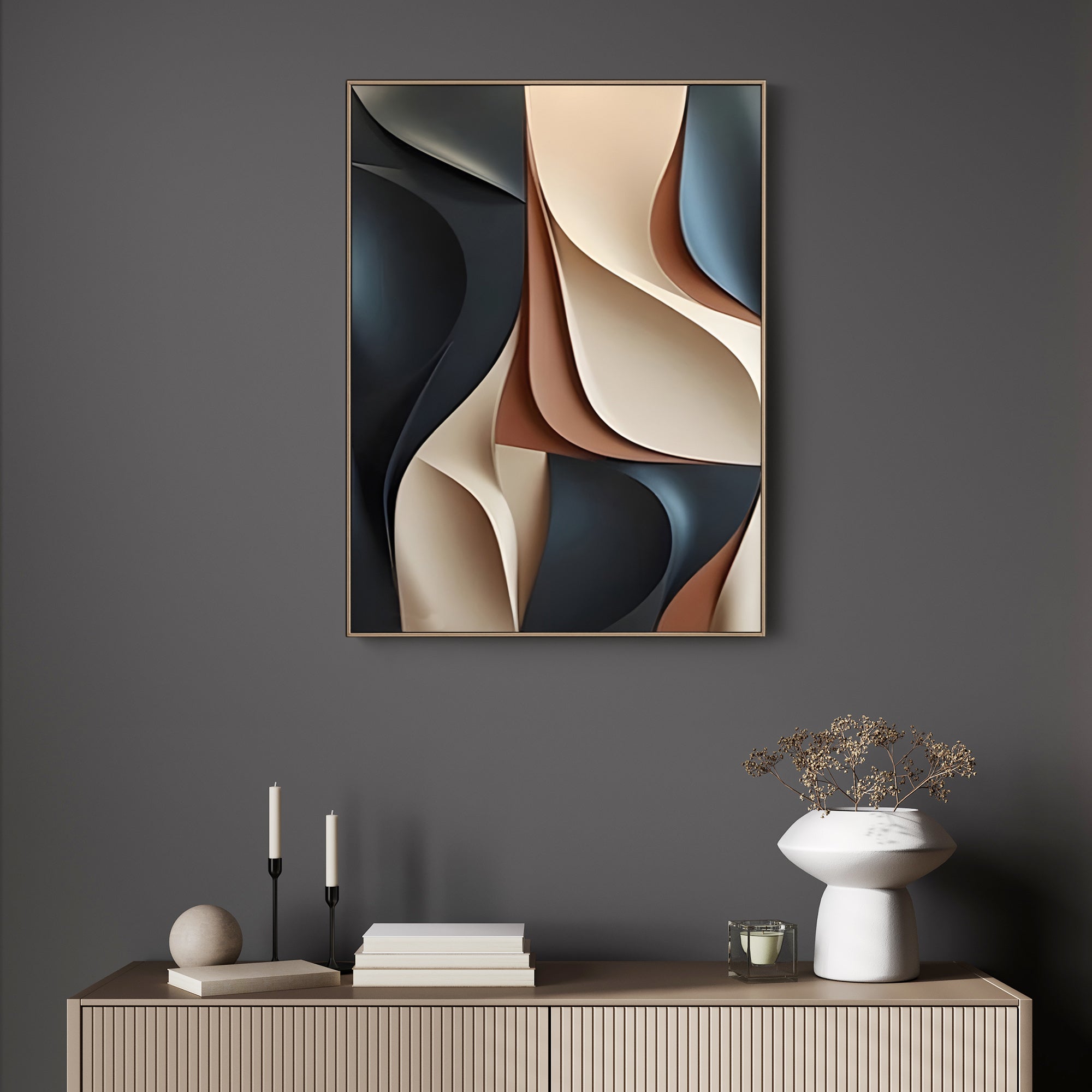 Contemporary Beige and Black 3D Wall Art for Living Room