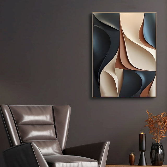 Contemporary Beige and Black 3D Wall Art for Living Room