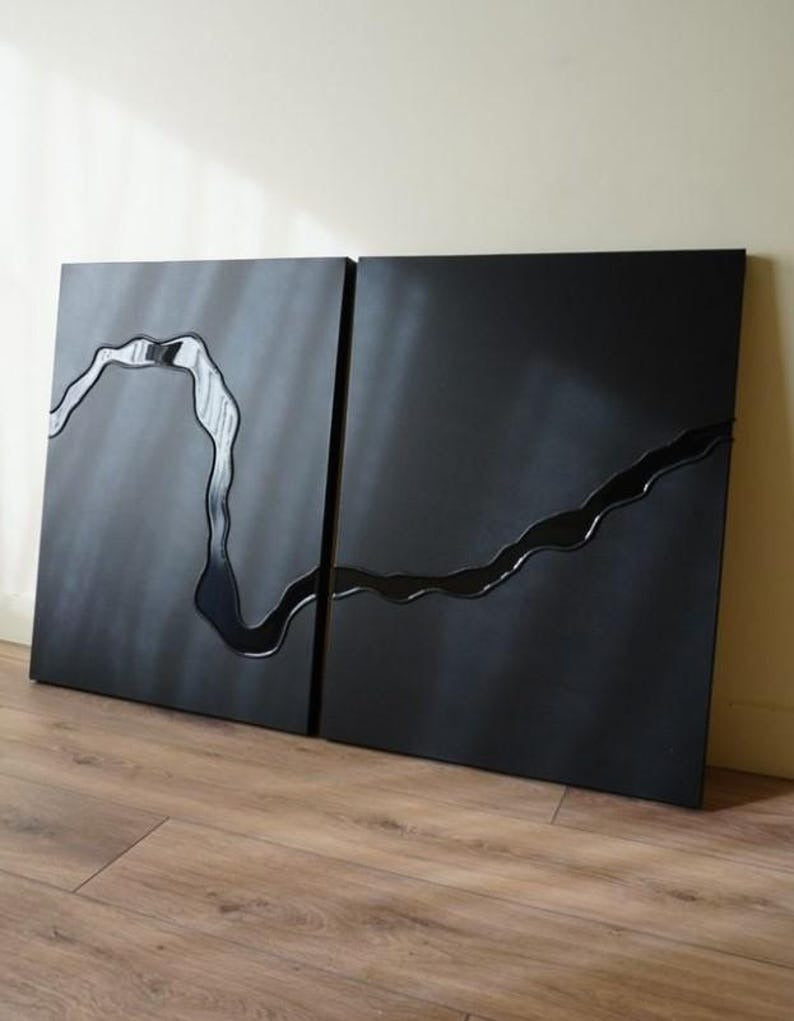 Contemporary Black Abstract River Design 3D Wall Art Home Decor