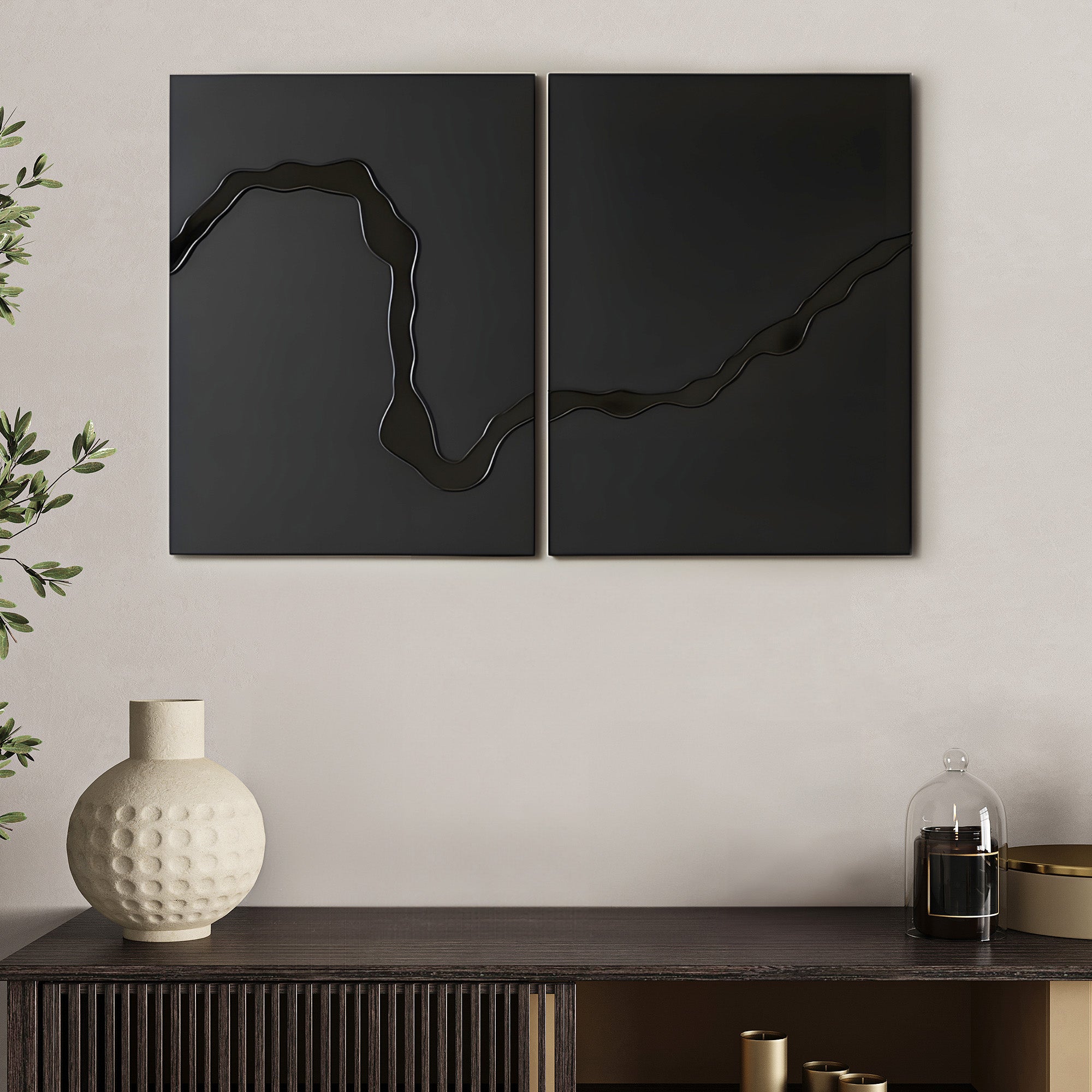 Contemporary Black Abstract River Design 3D Wall Art Home Decor