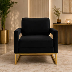 Contemporary Black Lounge Chair with Sleek Golden Frame
