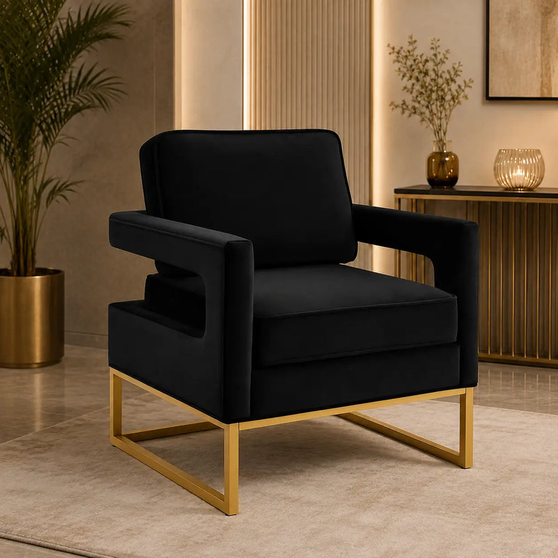 Contemporary Black Lounge Chair with Sleek Golden Frame