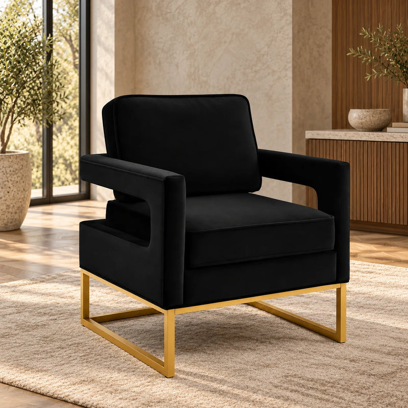 Contemporary Black Lounge Chair with Sleek Golden Frame