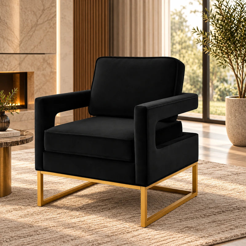 Contemporary Black Lounge Chair with Sleek Golden Frame