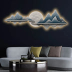 Contemporary Blue Mountain Vista Premium Crystal Glass Backlit LED Painting