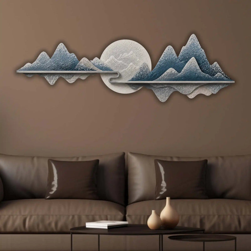 Contemporary Blue Mountain Vista Premium Crystal Glass Backlit LED Painting