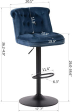 Contemporary Blue Velvet Bar Stools with Matte Black Base