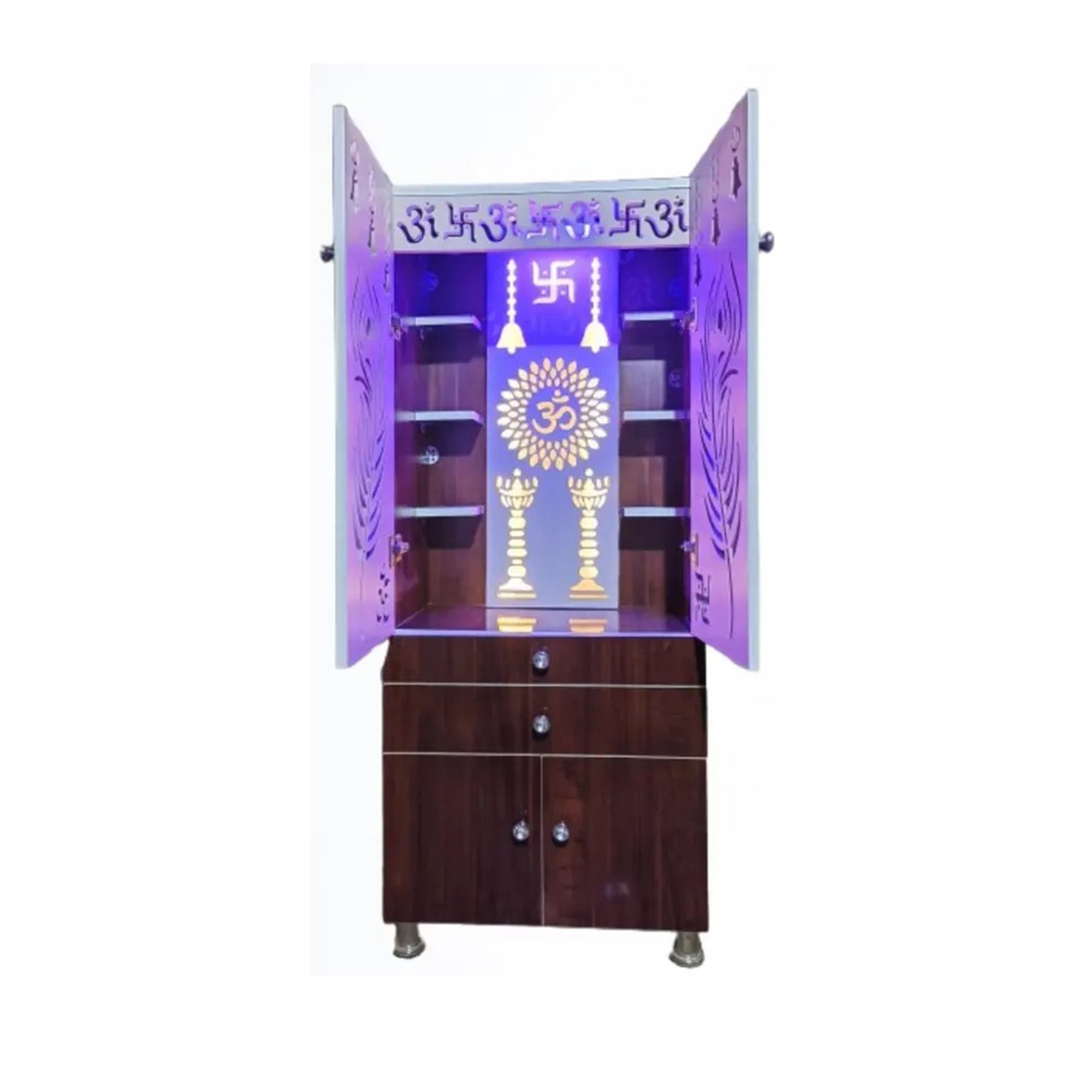 contemporary-brown-wooden-temple-for-home-office-with-led-swastik-om-panel-drawer-cabinet-storage