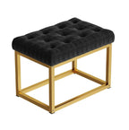 Contemporary Classic Black Velvet Ottoman Seat with Metal Frame Design