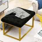 Contemporary Classic Black Velvet Ottoman Seat with Metal Frame Design