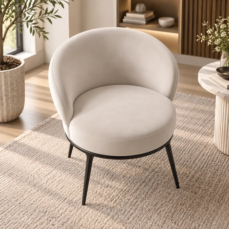 Contemporary Cream Accent Chair with Rounded Back & Black Legs