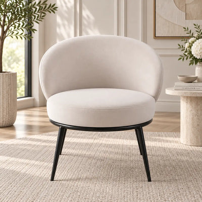 Contemporary Cream Accent Chair with Rounded Back & Black Legs