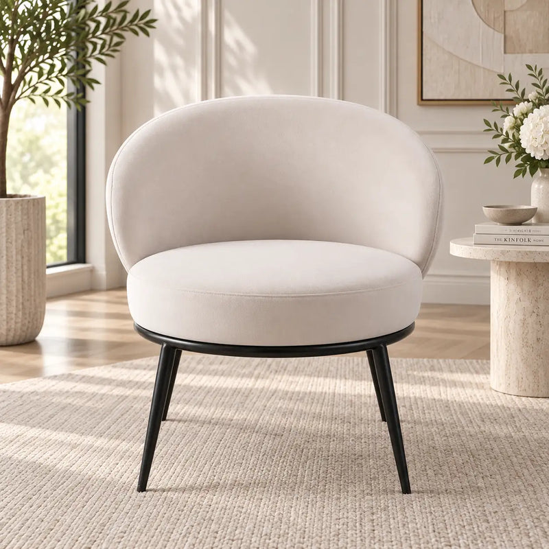 Contemporary Cream Accent Chair with Rounded Back & Black Legs
