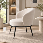 Contemporary Cream Accent Chair with Rounded Back & Black Legs