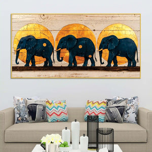 Contemporary Elephant Family Canvas Wall Painting