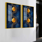 Contemporary Gold Sphere and Flow Line Acrylic Floating Wall Painting Set of 2