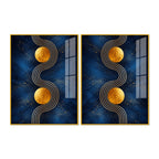 Contemporary Gold Sphere and Flow Line Acrylic Floating Wall Painting Set of 2