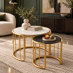 Contemporary Golden Color Marble Top Round Coffee Table Set