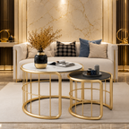 Contemporary Golden Color Marble Top Round Coffee Table Set