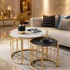 Contemporary Golden Color Marble Top Round Coffee Table Set