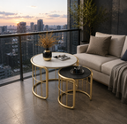 Contemporary Golden Color Marble Top Round Coffee Table Set