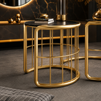 Contemporary Golden Color Marble Top Round Coffee Table Set
