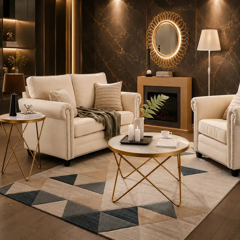 Contemporary Golden Metal Frame Coffee Table - Set of 3