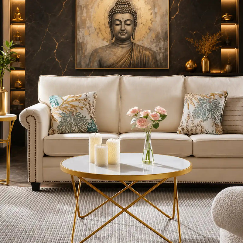Contemporary Golden Metal Frame Coffee Table - Set of 3