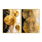 Contemporary Golden Sphere Abstract Acrylic Floating Wall Painting Set of 2