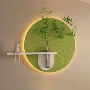 Contemporary Grace Circular Glow LED Light Wall Panel with Planter for Home & Office Spaces