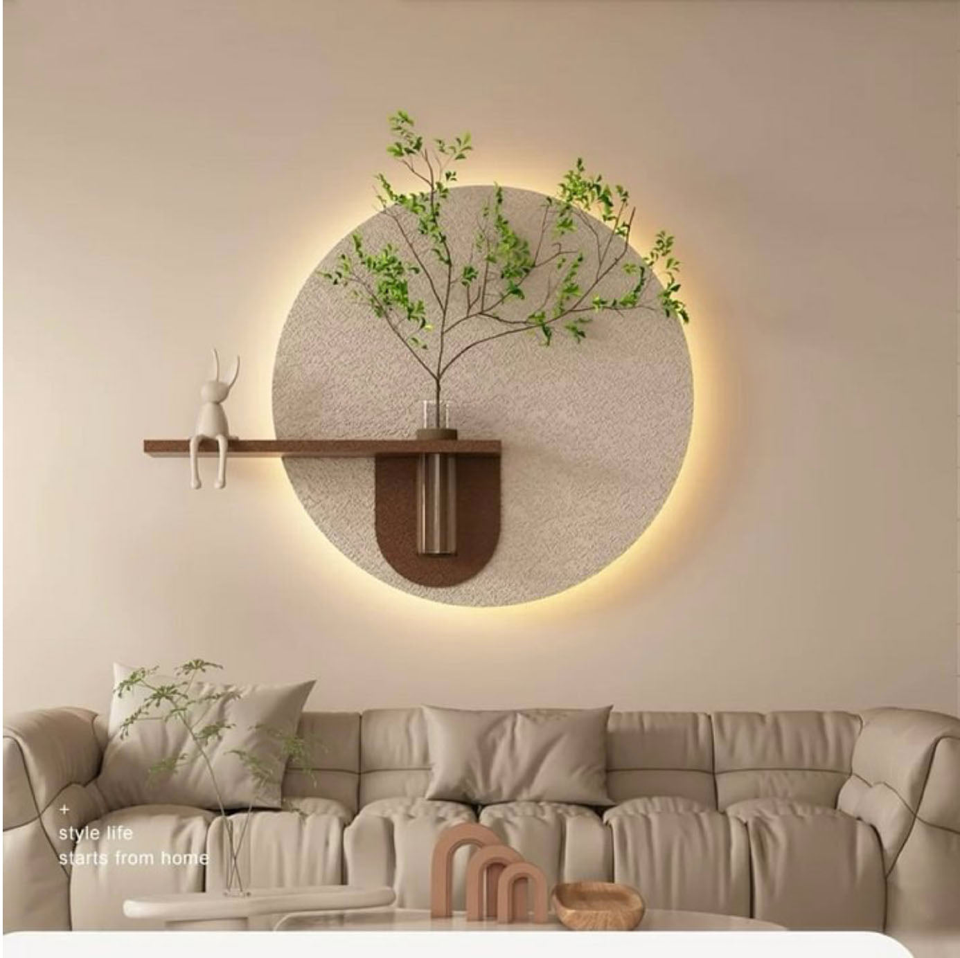 Contemporary Grace Circular Glow LED Light Wall Panel with Planter for Home & Office Spaces