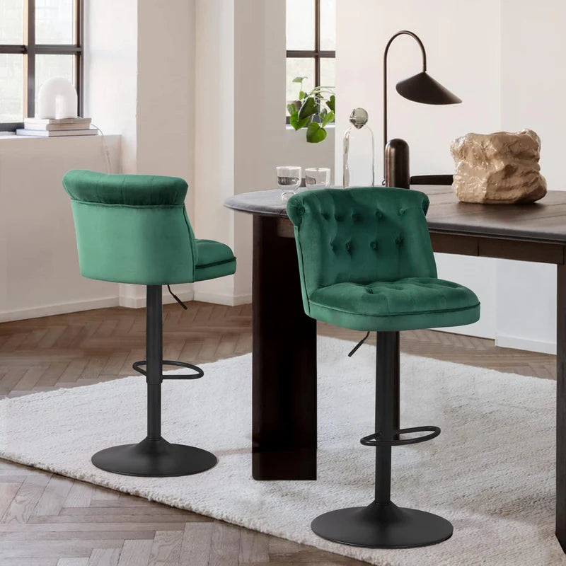 contemporary-green-velvet-bar-stools-with-matte-black-base