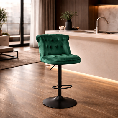 contemporary-green-velvet-bar-stools-with-matte-black-base