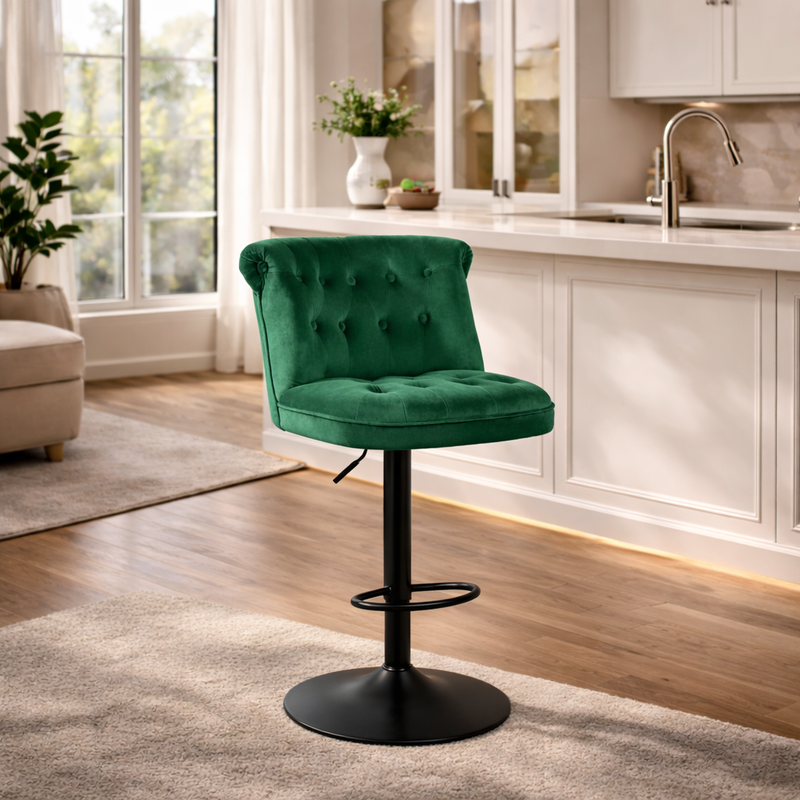 contemporary-green-velvet-bar-stools-with-matte-black-base