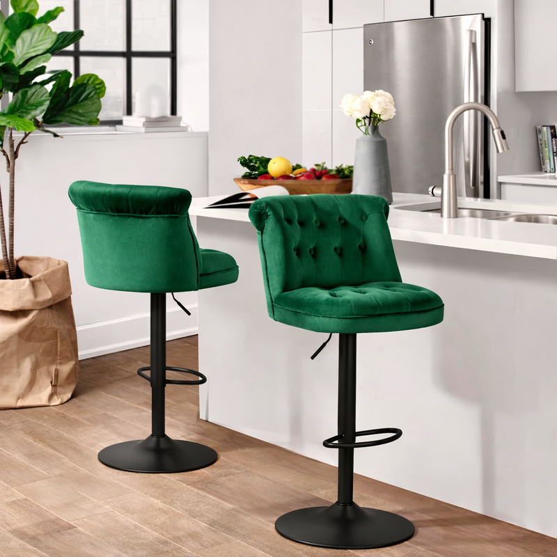 contemporary-green-velvet-bar-stools-with-matte-black-base