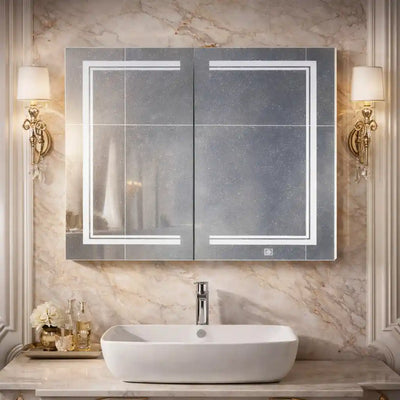 Contemporary LED Mirror Cabinet with Abstract Border Lighting
