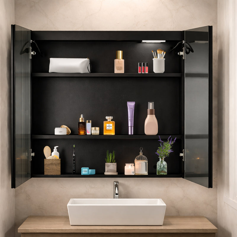 Contemporary LED Mirror Cabinet with Abstract Border Lighting